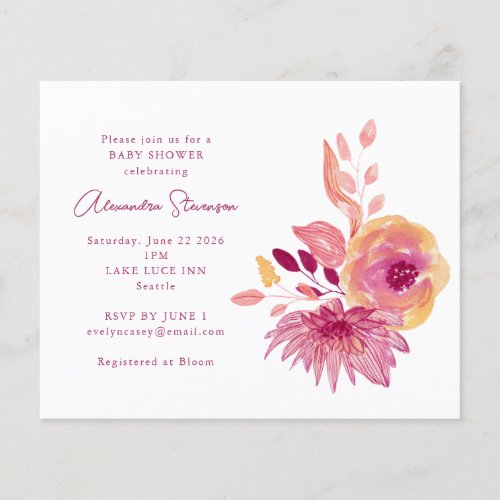 Budget Magenta Floral Baby Shower Invitation