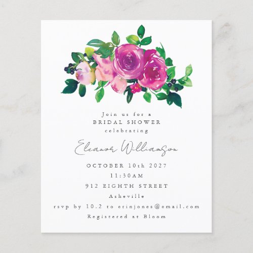 Budget Magenta Flowers Bridal Shower Invitation