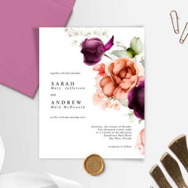 Budget Magenta Flowers Modern Wedding Invitation (Creator Uploaded)