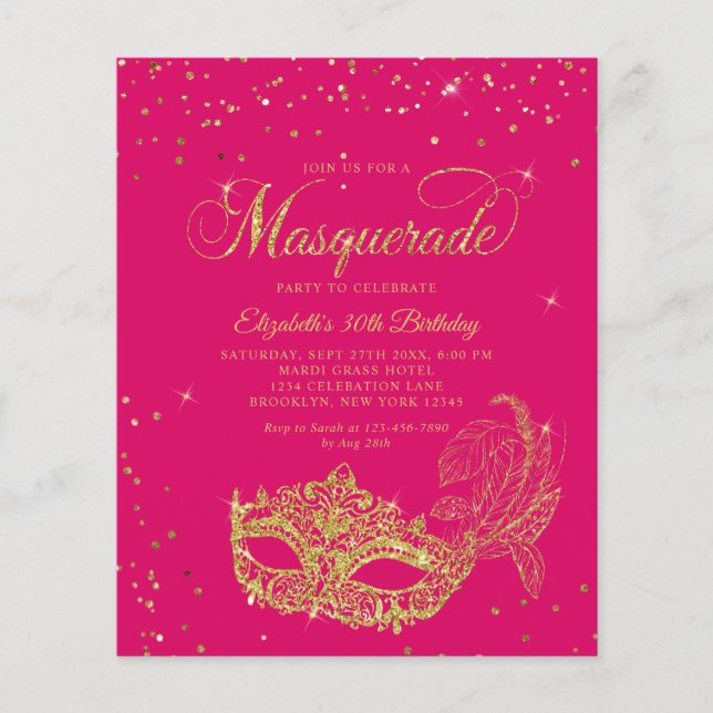 BUDGET Magenta Gold Glitter Masquerade Birthday (Front)