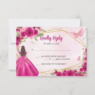 Budget Magenta Hot Pink Gold Floral Princess RSVP Note Card