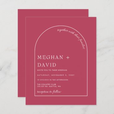 Budget Magenta Modern Arch Wedding Invitation