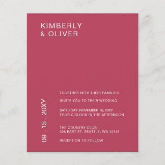 Budget Magenta Modern Wedding Invitation