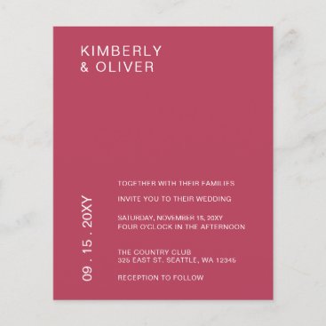 Budget Magenta Modern Wedding  Invitation