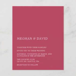Budget Magenta Modern Wedding Invitation