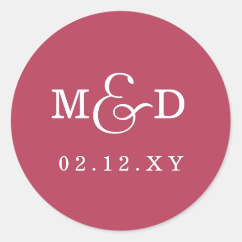 Budget Magenta Monogram Wedding Classic Round Sticker