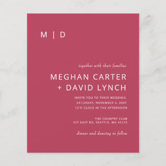 Budget Magenta Monogram Wedding Invitation