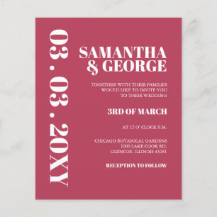 Budget Magenta retro Modern Wedding Invitation