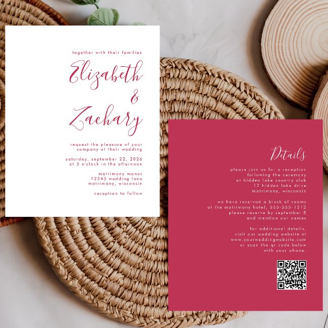 Budget Magenta Script QR Code Wedding Invite (Creator Uploaded)
