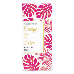 BUDGET magenta tropical leaves wedding program