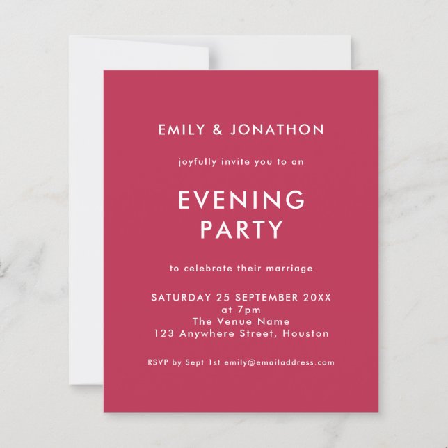 Budget Magenta Wedding Evening Party Invite (Front)