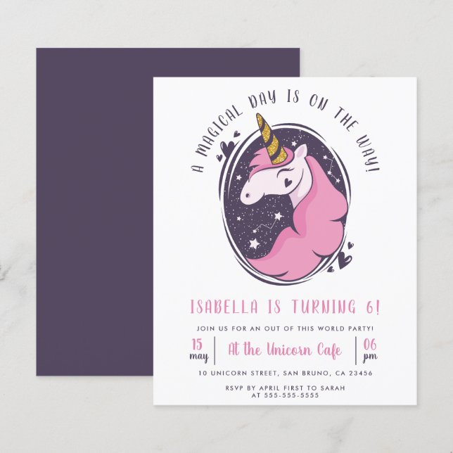 Budget Magical Gold Glitter Unicorn Birthday Party (Front/Back)