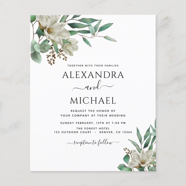 Budget Magnolia Eucalyptus Photo Elegant Wedding (Front)