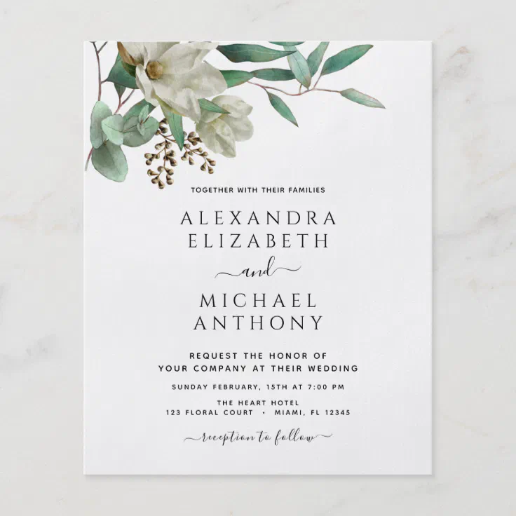 Budget Magnolia Eucalyptus Photo Elegant Wedding Flyer Zazzle