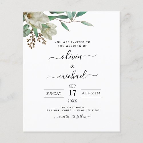 Budget Magnolia Eucalyptus Photo Greenery Wedding Flyer