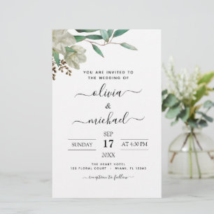 Budget Magnolia Eucalyptus Wedding Invitation