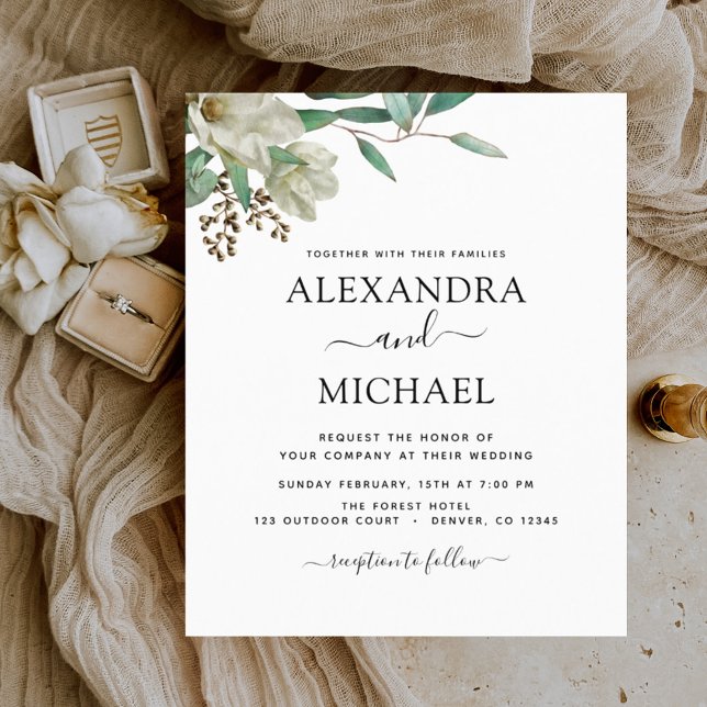 Budget Magnolia Eucalyptus Wedding Invitation (Creator Uploaded)