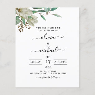 Budget Magnolia Eucalyptus Wedding Invitation Flyer