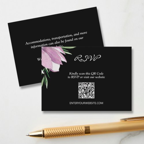 Budget Magnolia Floral Wedding QR RSVP Enclosure Card
