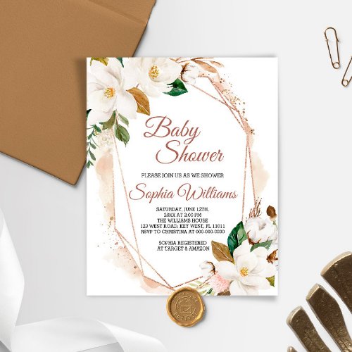 Budget Magnolia Flowers Baby Shower Invitation