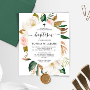 Budget Magnolia Frame Baptism Invitation