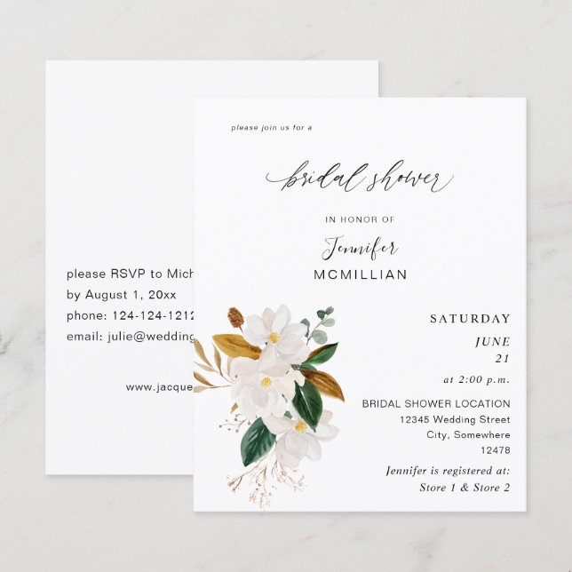 Budget Magnolia White Floral Bridal Shower (Front/Back)
