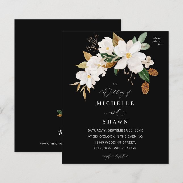 Budget Magnolia White Floral Wedding - Black (Front/Back)