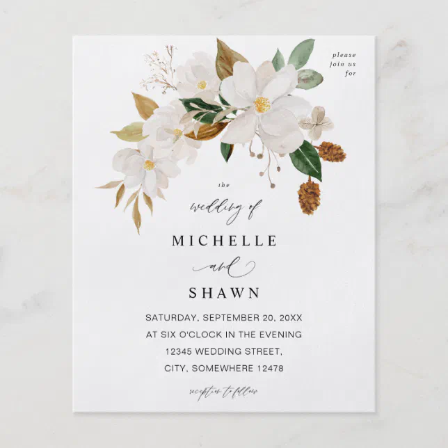 Budget Magnolia White Floral Wedding Flyer Zazzle