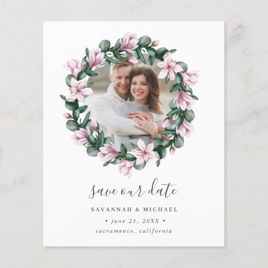 BUDGET Magnolia Wreath Photo wedding save the date