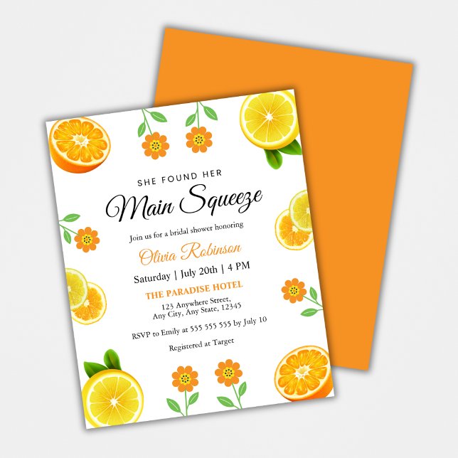 Budget Main Squeeze Citrus Bridal Shower Invite Flyer (Budget Main Squeeze Citrus Summer Lemon Bridal Shower Invitation )