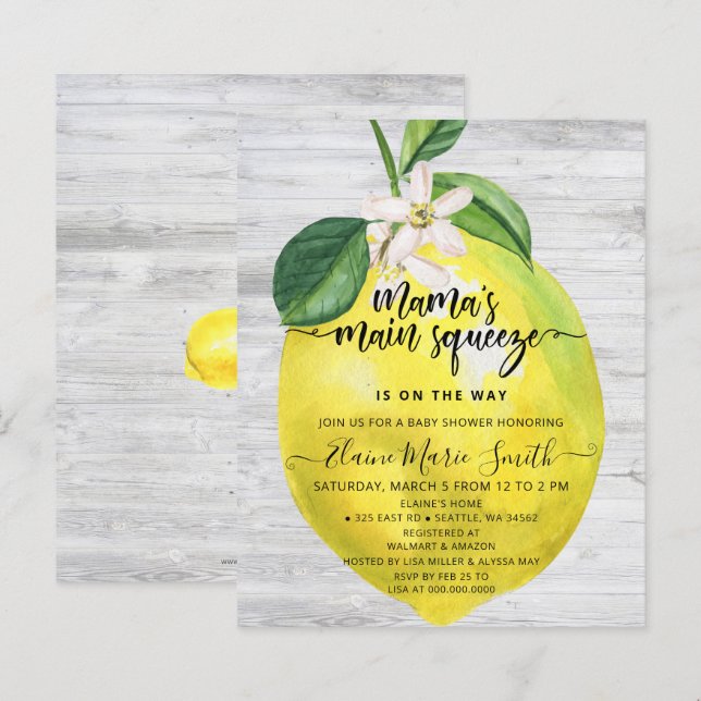 Budget Main Squeeze Lemon Baby Shower Invitation (Front/Back)