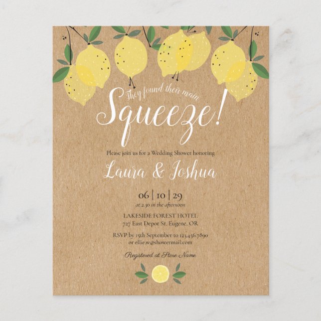 Budget Main Squeeze Lemon Wedding Shower Invite (Front)