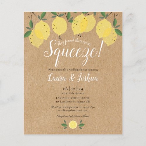 Budget Main Squeeze Lemon Wedding Shower Invite