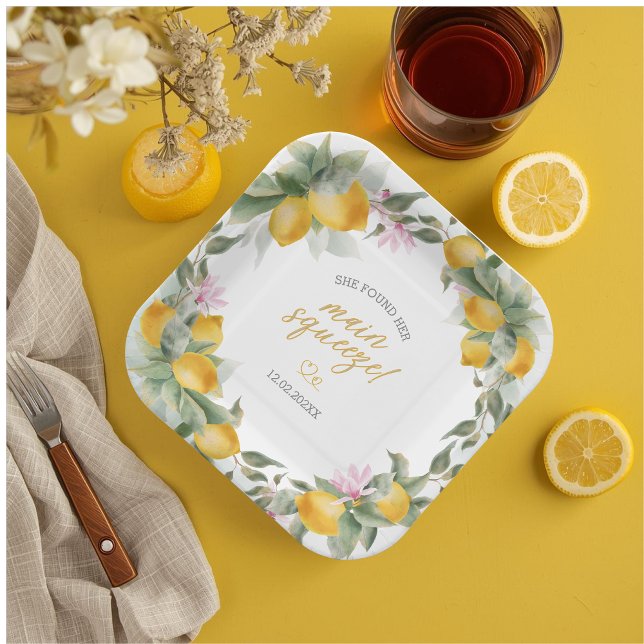 Budget Main Squeeze Lemon Wreath Bridal Shower Paper Plates (Creator Uploaded)