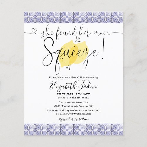 Budget Main Squeeze Tiles Bridal Shower Invitation