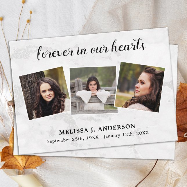 Budget Marble 3 Photo Sympathy Funeral Thank You Note Card (Creator Uploaded)