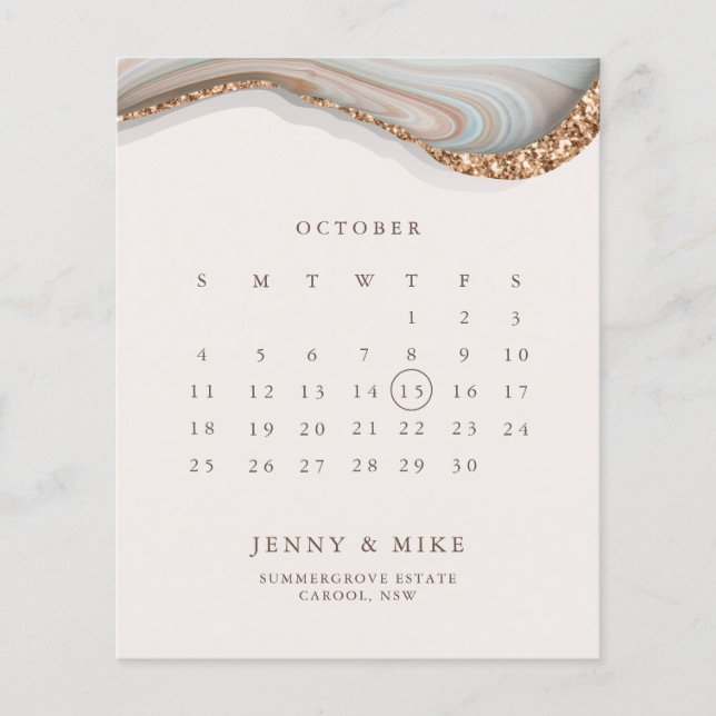 BUDGET Marble Calendar Arch Save the Date Flyer (Front)