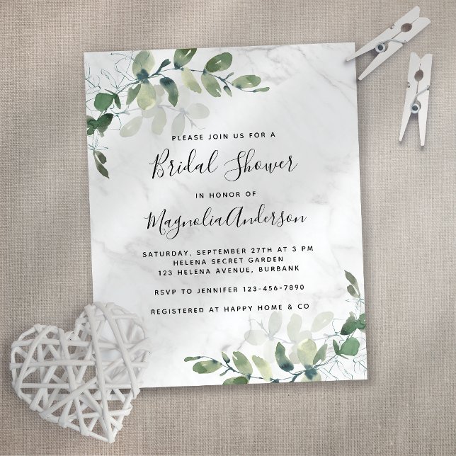 BUDGET Marble Eucalyptus Bridal Shower Invitation (Creator Uploaded)
