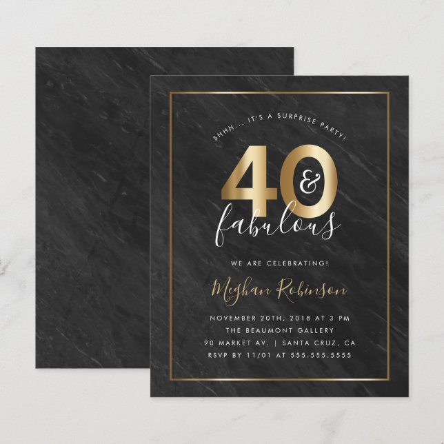 Budget Marble Gold Surprise 40th Birthday Party (Front/Back)