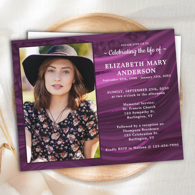Budget Marble Purple Memorial Funeral Invitation (Creator Uploaded)