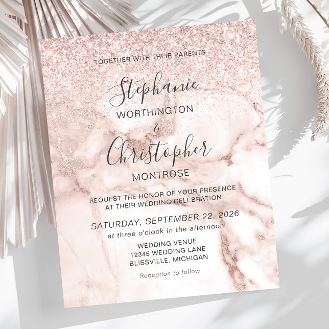 Budget Marble Rose Gold Glitter Wedding Invitation (Creator Uploaded)