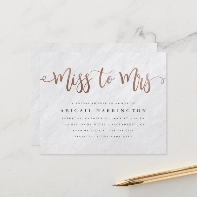 Budget Marble Rose Gold Miss to Mrs Bridal Shower (Front/Back In Situ)