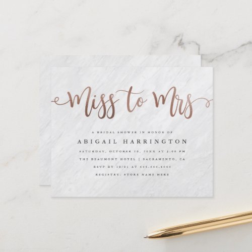 Budget Marble Rose Gold Miss to Mrs Bridal Shower