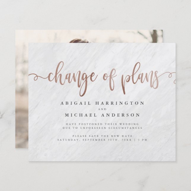 Budget Marble & Rose Gold Script Change Of Plans (Front/Back)