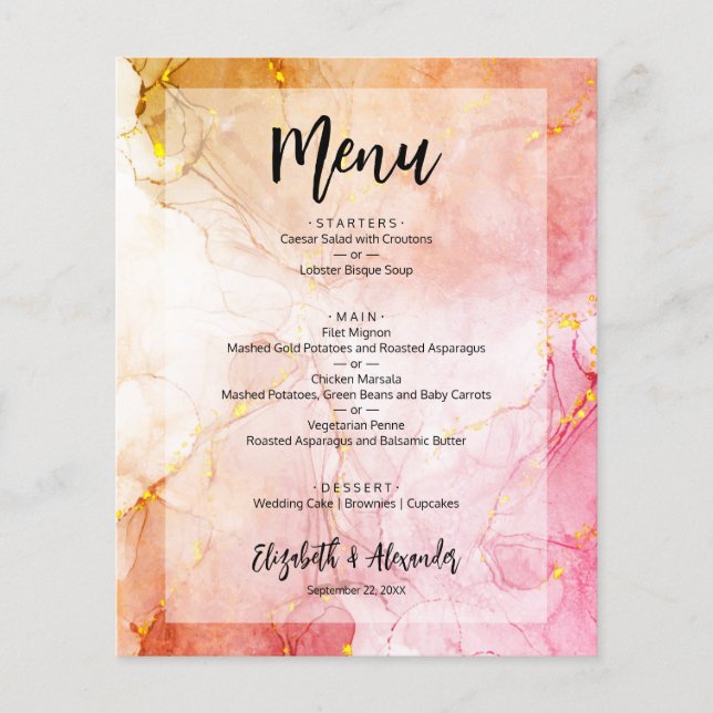 Budget Marble Wedding Menu Flyer (Front)