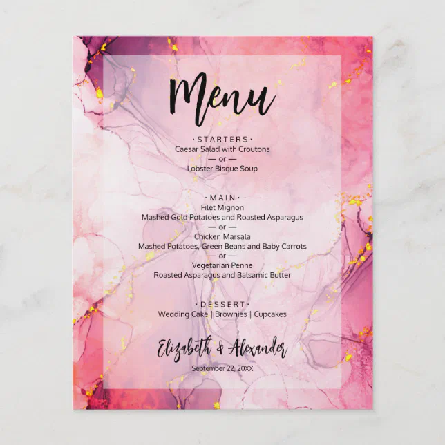 Budget Marble Wedding Menu Flyer | Zazzle