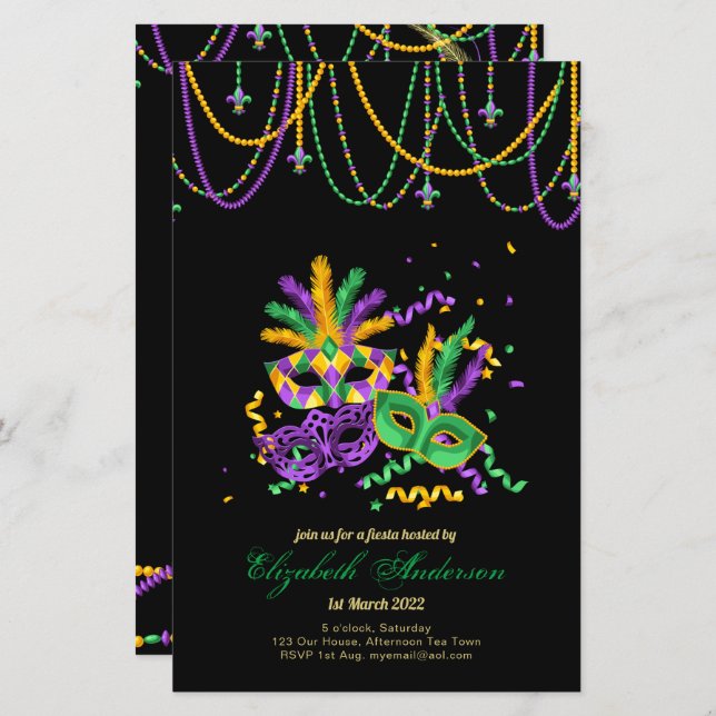 BUDGET MARDI GRAS 2023!! Feathers Mask Beads  (Front/Back)