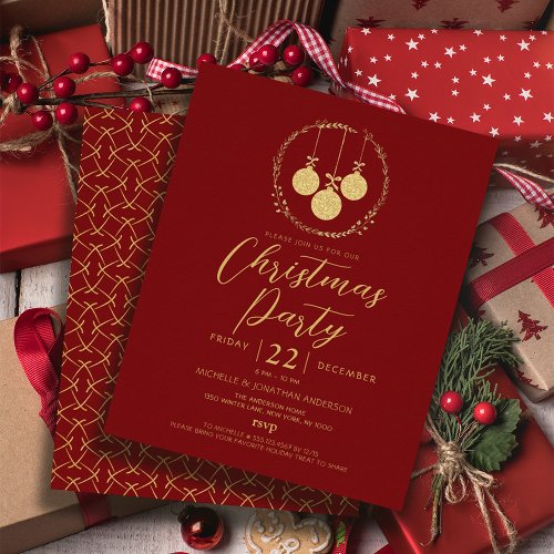 Budget Maroon Gold Glitter Christmas Invitation Flyer