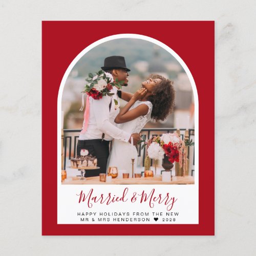 Budget Married Merry Arch Photo Red Holiday Card