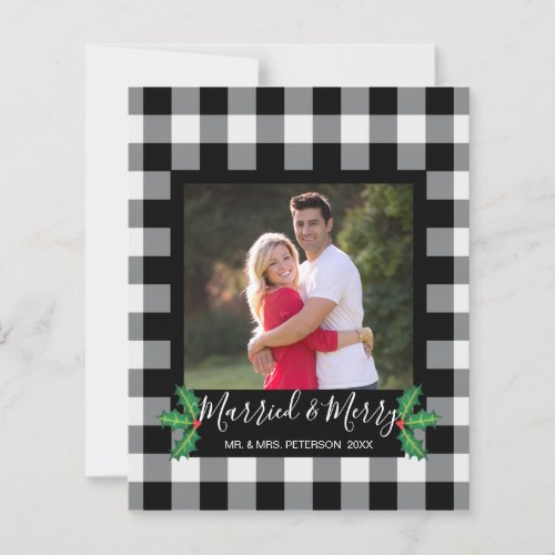Budget Married Merry White Black Plaid Photo Card